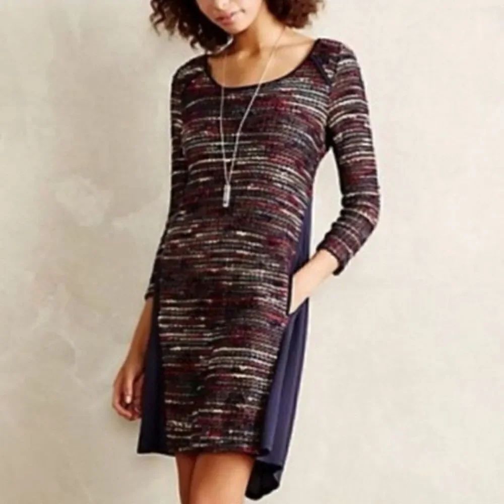 Anthropologie Maeve rainbow boucle chunky yarn knit mini dress small half sleeve